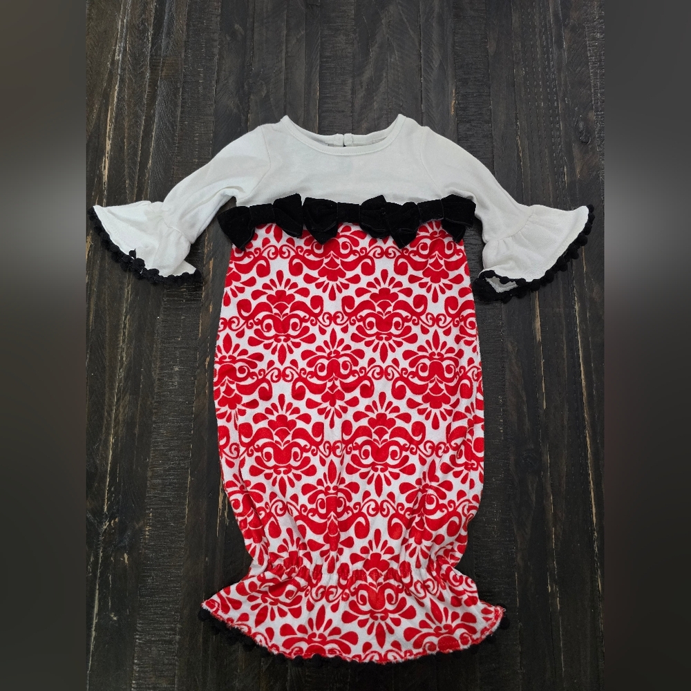 Mud Pie Baby-Girls Red Damask Sleep Gown Size 0-3M